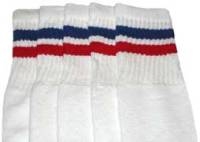 1 PAIR Athletic Socks WHITE WITH RED & BLUE STRIPS CLASSIC STYLE 
