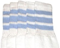22-10 22” KNEE HIGH WHITE tube socks with BABY BLUE stripes style 1