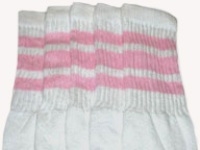 30-15 30” OVER THE KNEE WHITE tube socks with BLACK/HOT PINK stripes style 4